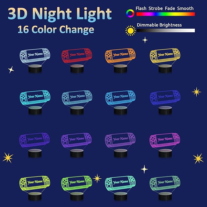 Attivolife Personalized 3D Game Theme Night Light, Table Desk Lamp Engraved Name Letter, Multicolor Custom LED Best Home Decor Birthday Christmas Gifts Toys for Boys Girls Kids