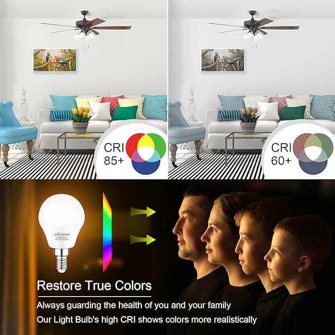 comzler LED Ceiling Fan Light Bulbs, A15 LED Light Bulb, 60 Watt Equivalent E12 Candelabra Base Light Bulbs, Daylight 5000K, 600LM, CRI > 80, Non-dimmable, 8 Pack