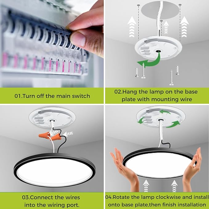 1PACK Flush Mount LED Ceiling Light Fixture Black, 20Inch 45Watt, Dimmable & 3000K-4500K-6000K 3 Color Selectable Ceiling Lamp 4500LM Low Profile Ceiling Light for Kitchen Bedroom Hallway Porch