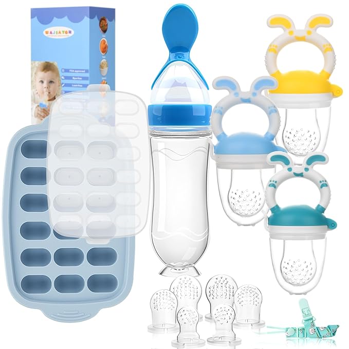 Food Feeder Baby Fruit Feeder Baby Breastmilk Popsicle Molds-& Baby Fruit Feeder-WAJIAYON Silicone Baby Food Freezer Tray,Baby Food Pacifier Feeder and Teether Easter Bunny Gifts for Boys and Girls