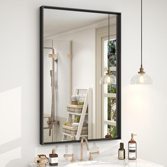 20x30 Inch Black Bathroom Mirror, Black Rectangle Mirror for Over Sink, Matte Black Aluminum Alloy Frame, Shatterproof, Anti-Rust (Horizontal/Vertical)