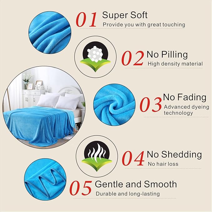 Polar Fleece Blankets Twin Size Light Blue for The Bed Extra Soft Brush Fabric Super Warm Sofa Blanket 66" x 90"(Lake Blue Twin)
