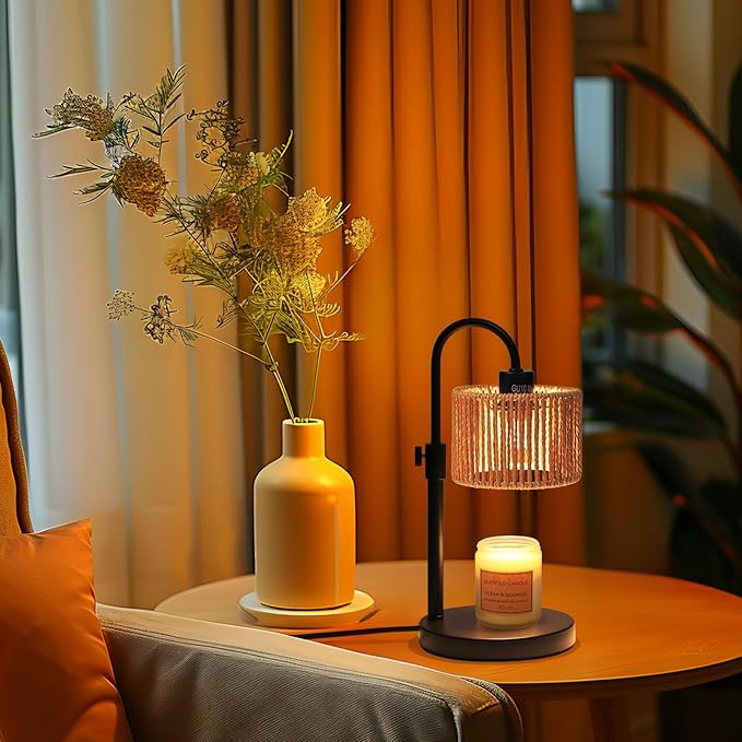 Boho Candle Warmer Lamp, Adjustable Height Candle Wax Warmer with Timer, Candle Lamp for Jar Candles, House Warming Gifts Brithday Gifts for Women Bedroom Home Decor (Rattan)