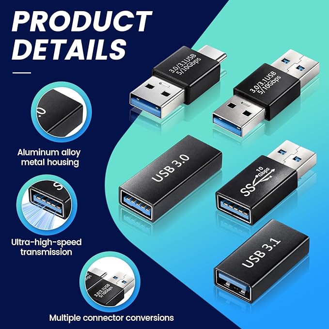 USB-3.0-Type C Converter 4 Kinds of USB 3.0 apters kit USB 3.0 Female to Male and Male to Males and Female-Female Connector Extension Coupler Connector converts High Speed Convert (5 Pack)