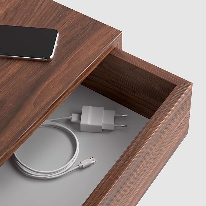 Mobili Fiver, Riccardo Floating nightstand, Walnut, 17.7" x 9.8" x 6.1 ", Melamine-Finished, Modern Bedside Table, End Table, Italian Furniture