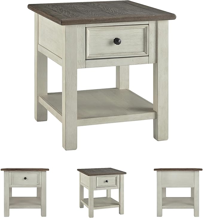Signature Design by Ashley Bolanburg Farmhouse Square Two Tone End Table, Antique Cream