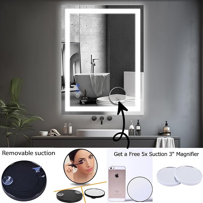 36 x 28 LED Bathroom Mirror with Lights Led Mirror Bathroom Lighted Large Wall-Mounted Vanity Mirror Smart Touch Button,Anti-Fog,Waterproof,Stepless Dimmable,Adjustable Color