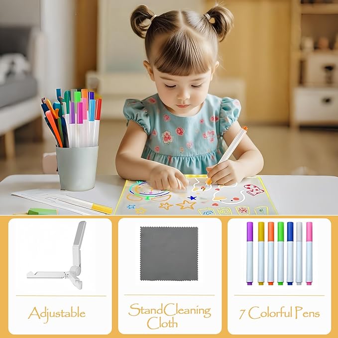 LED Note Board with 7 Colors Pen, 2025 New Acrylic Message Marker Board with Stand, Lighted Acrylic Dry Erase Board Illuminated Drawing Board Light with Colors for Office Home Christmas (15 * 15 cm)