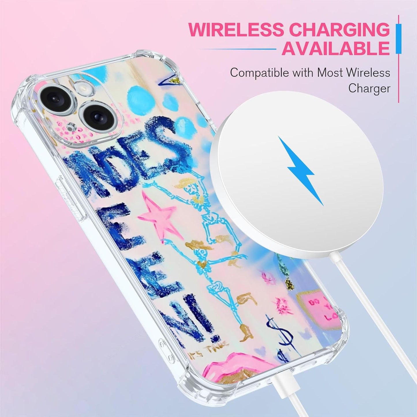 Preppy Art Phone Case Fit for iPhone 15 Plus, Wireless Charging Shockproof Clear Blondes Have More Fun Phone Cover Gift