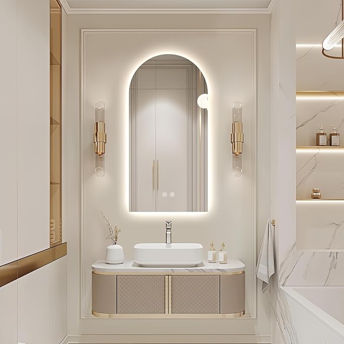 Niccy Arched LED Bathroom Mirror, 48x24 Inch Arch Frameless Backlit Mirrors for Wall Arched Lighted Vanity Mirrors Defogger and 3 Color, Explosion-Proof, HD Glass and IP65 Waterproof