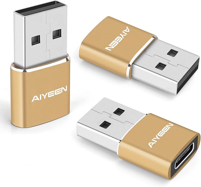 Upgraded USB C Female to USB A Male Adapter,Type C to USB A Charger Cable Converter for Apple iWatch 7 AirPods,MacBook,iPhone 12 13 14 15 Series,iPad mini 6,Samsung Galaxy S20 S21 S22 (3Pack Gold)