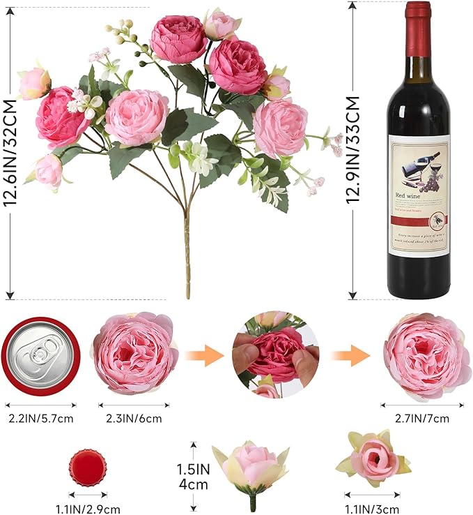 Luyue 8 Packs Peonies Artificial Flowers Faux Peony Bouquet Fake Peonies Flower for Vase Silk Peony Floral Arrangements for Table Centerpiece Wedding Decoration Indoor Home Decor