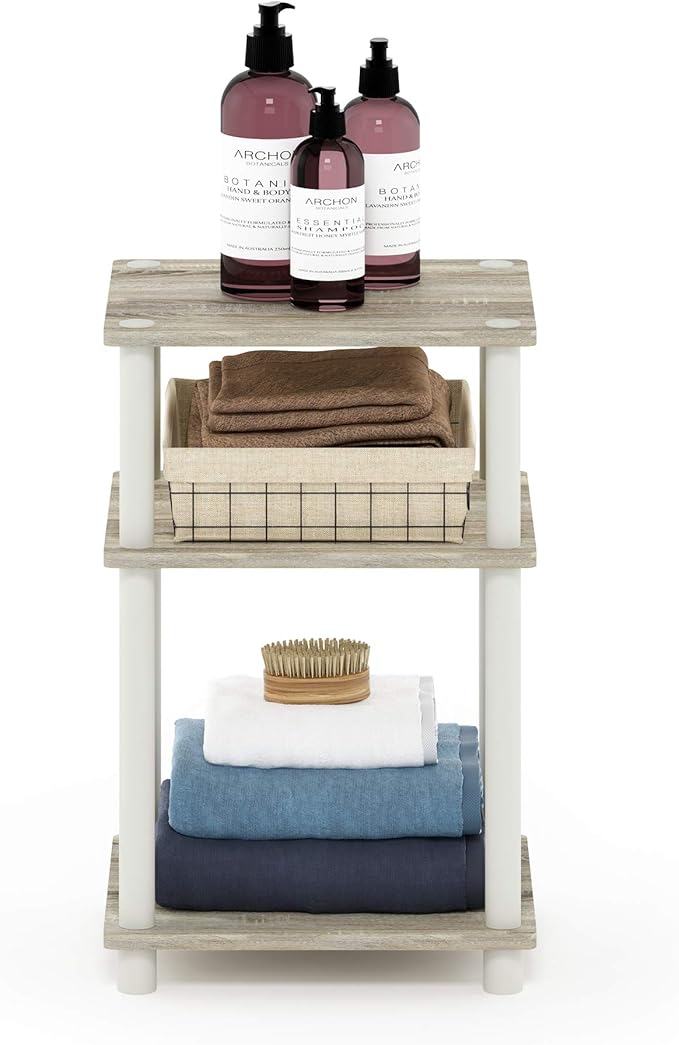 Furinno JUST Side Table, 3-Tier End Table, Open Shelves Night Stand, Bedside Table, Toolless Assembly, for Living Room, Bedroom, Bathroom, Sonoma Oak