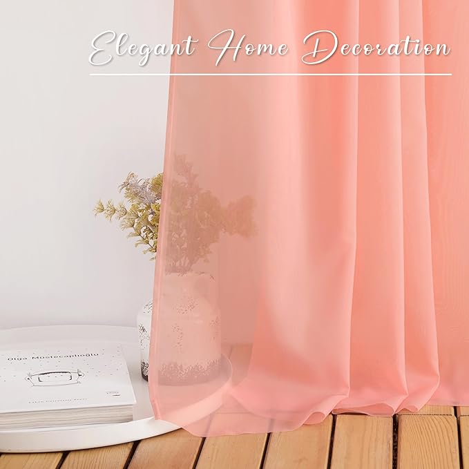 NICETOWN Sheer Scarf Curtain for Bedroom - Soft Voile Textured Window Topper Curtain Valance for Princess/Daughter Room Decor (W60 x L216, 1 Pack, Coral)