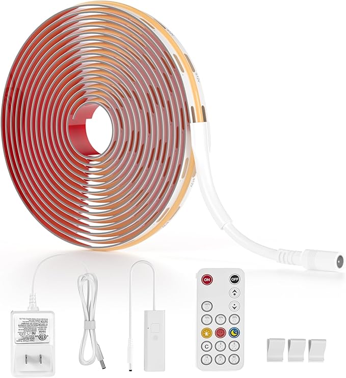 WOBANE Under Cabinet Lighting Kit, 9.8ft COB Light Strip with 24W Adapter,RF Remote,Super Bright Daylight for Kitchen Cabinet,Under Desk,Counter Lighting,4000K Natural White,1500 Lumen,Dimmable