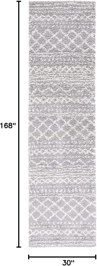 SAFAVIEH Arizona Shag Collection Area Rug - 2'6" x 14' Runner, Grey & Ivory, Non-Shedding & Easy Cleaning, Plush Thick Pile, Ideal for Living Room, Bedroom, Dining Space (ASG741G)