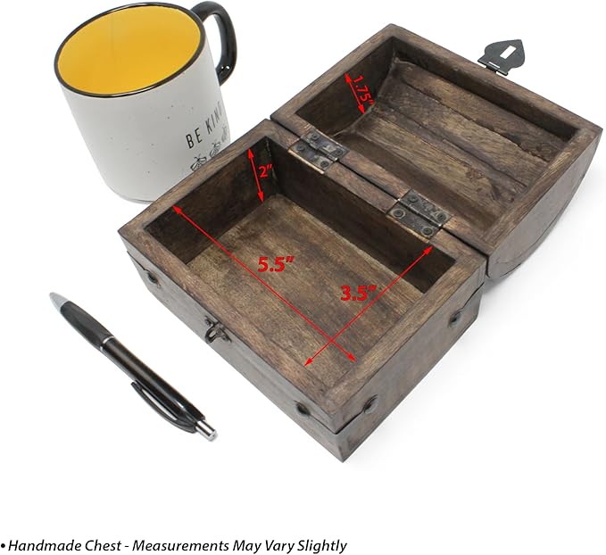 Nautical Cove Handmade Pirate Treasure Chest for Kids Prizes & Classroom with Lock and Skeleton Keys – Lockable Wooden Storage Chest Box, Pirate Decor, Decorative Wooden Box - X-Small 6.5x4.5x4.5
