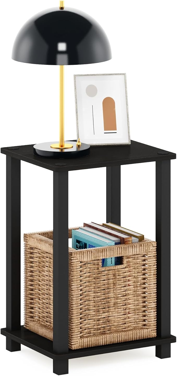 Furinno Simplistic Night Stand, 2-Tier Compact Nightstand with Open Shelf, Toolless Small Bedside Table, End Table, Side Table, for Bedroom, Living Room, Black Espresso