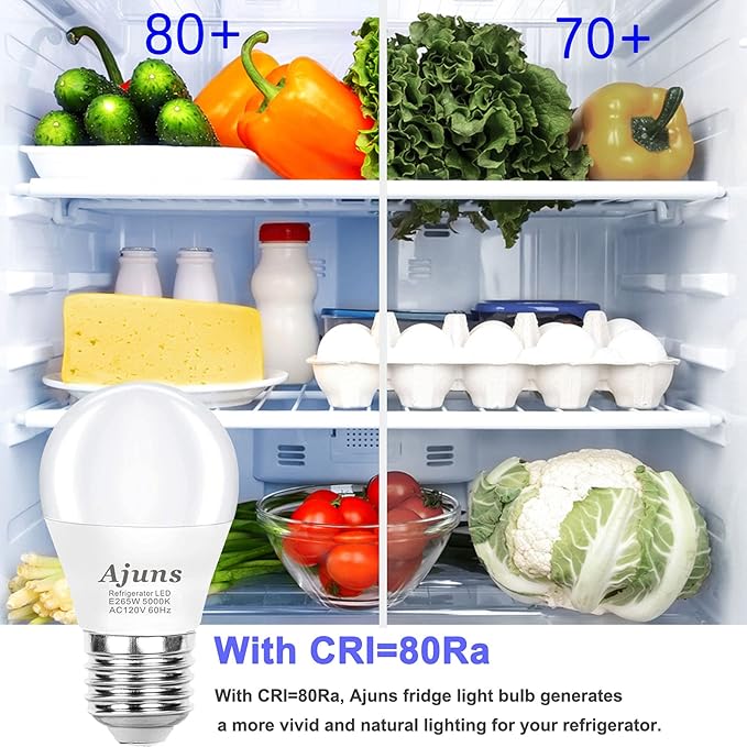 LED Refrigerator Light Bulbs 40W Equivalent 120V A15 Fridge Waterproof Bulbs 5W Daylight White 5000K E26 Medium Base Freezer Light Bulbs Non-dimmable, 2Packs