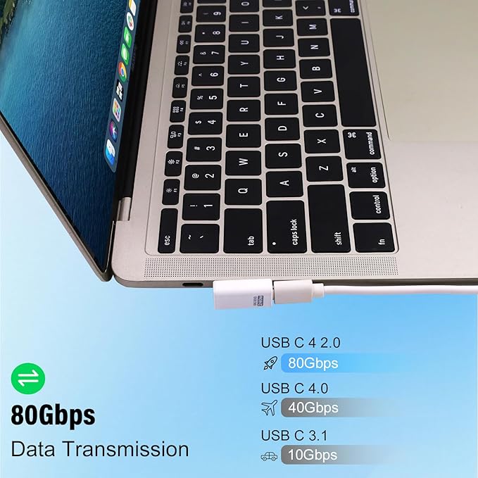 Danfetsoy 90 Degree USB C Adapter 80Gbps, 240W USB C 90 Degree Adapter Thunderbolt 5 Right Angle Type C Extender Coupler Connector for MacBook, Laptop, Tablet, VR, Camera, Smartphone, (White 2pack)
