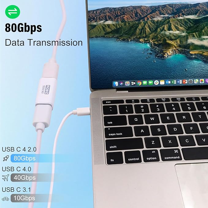 Danfetsoy USB C Coupler 80Gbps, USB C Female to Female Adapter Thunderbolt 5/4 Support 240W/80Gbps /8K@60Hz Video for MacBook, Laptop, Tablet, etc(White 2pack)