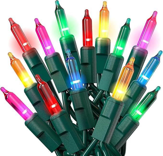 PREXTEX 50 Ct. Multi-Color Christmas Tree Lights with Green Wire - 10 Ft String Lights for Indoor and Outdoor Use - Multicolor Twinkle Christmas Tree Decoration with End-to-End Connectors