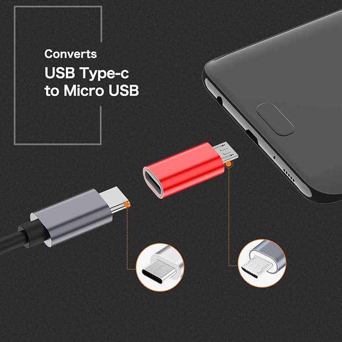 JXMOX USB C to Micro USB Adapter, (4-Pack) Type C Female to Micro USB Male Convert Connector Support Charge Data Sync Compatible with Samsung Galaxy S7/S7 Edge, Nexus 5/6 and Micro USB Devices (Red)