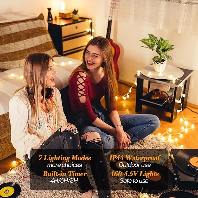 ALOVECO LED String Lights 16ft 50 LED Battery Operated String Lights Color Changing with Remote Waterproof Globe Starry Fairy Lights for Outdoor Indoor Bedroom Garden Party (RGB)
