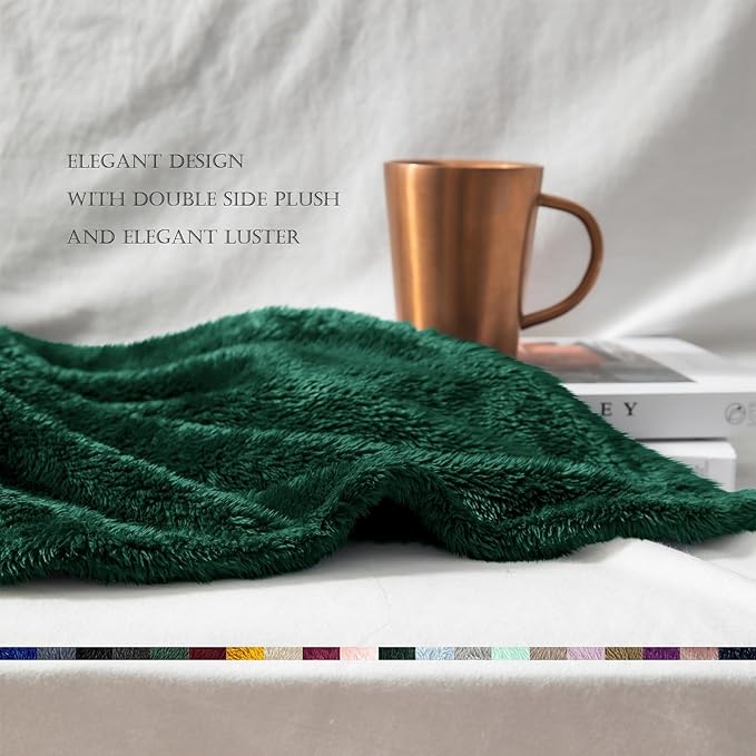 Exclusivo Mezcla Plush Fuzzy Fleece Bed Blanket Queen Size, Super Soft, Fluffy and Warm Blankets Suitable for All Seasons (Forest Green, 90x90 Inches)