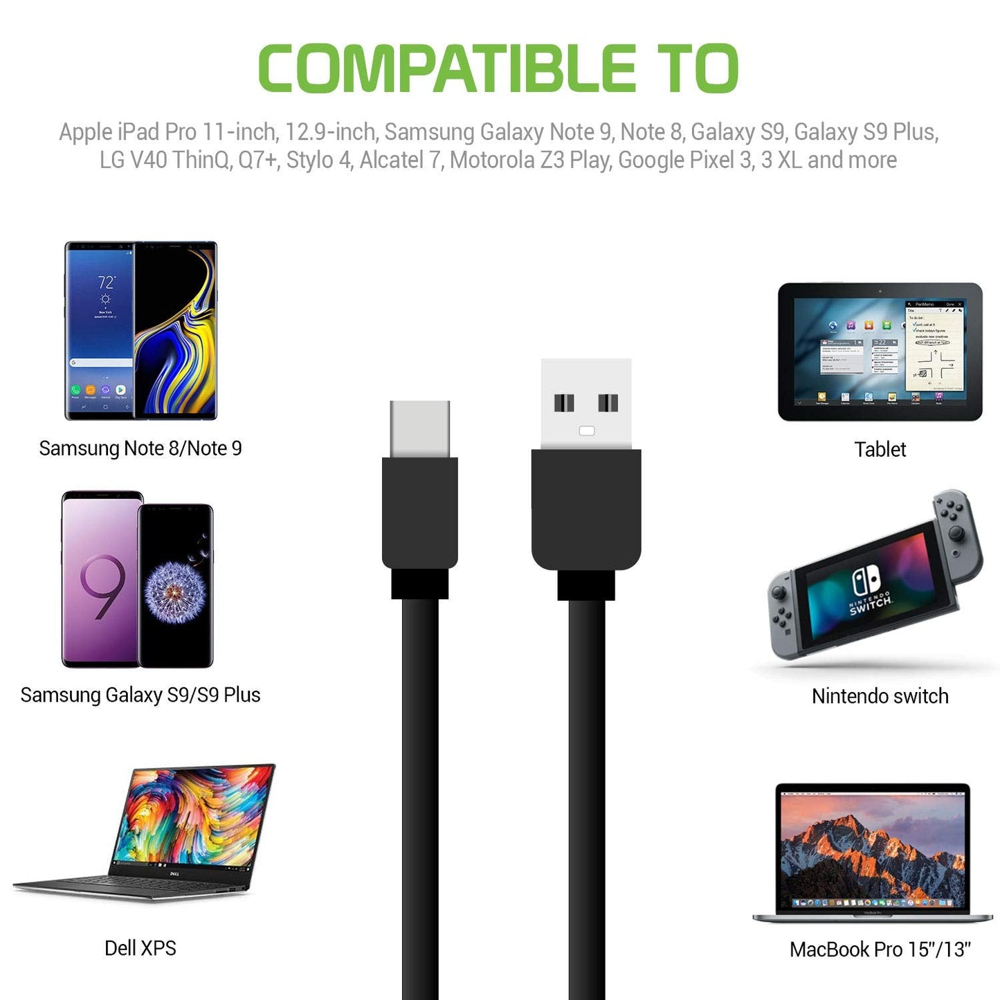Retractable USB-C Charger Cable, 3 Feet, Compatible with iPhone 15 Series, Samsung Galaxy, Google Pixel, iPad
