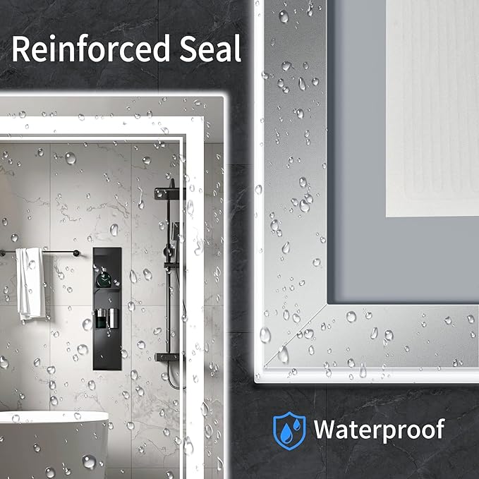 38"x30" LED Bathroom Mirror with Anti-Fog, Stepless Dimmable Lights, 3 Color Modes, Shatter-Proof Tempered Glass, Memory Function & Waterproof Design