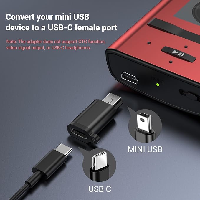 2Pack USB Mini Adapters and 3 Pack USB Micro Adapters, Connector Support Charge & Data Sync for GPS Receiver/Digital Camera/Dash Cam/MP3 Player, Galaxy S6 S7 S7 Edge, Kindle Ps4 and Micro Devices