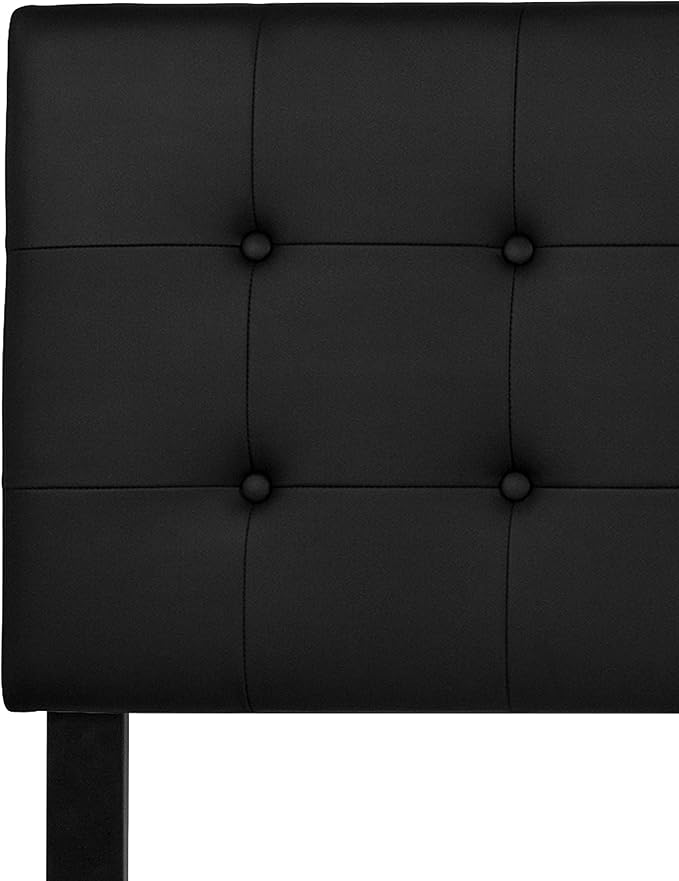 Flash Furniture Lennox Button Tufted Upholstered King Size Headboard in Black Vinyl with Adjustable Bed Rail Slots
