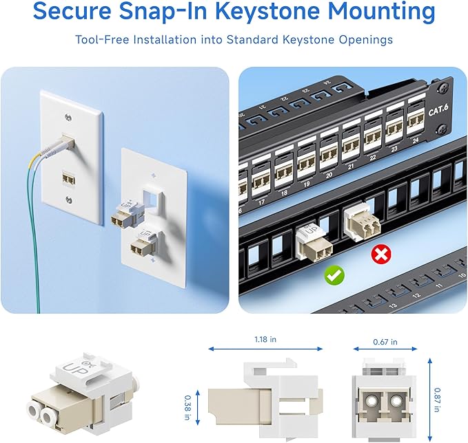 Cable Matters 10-Pack LC UPC Duplex Fiber Optic Keystone Coupler Jack, OM1/OM2/OM3/OM4 Multimode, OS2 Single Mode Support