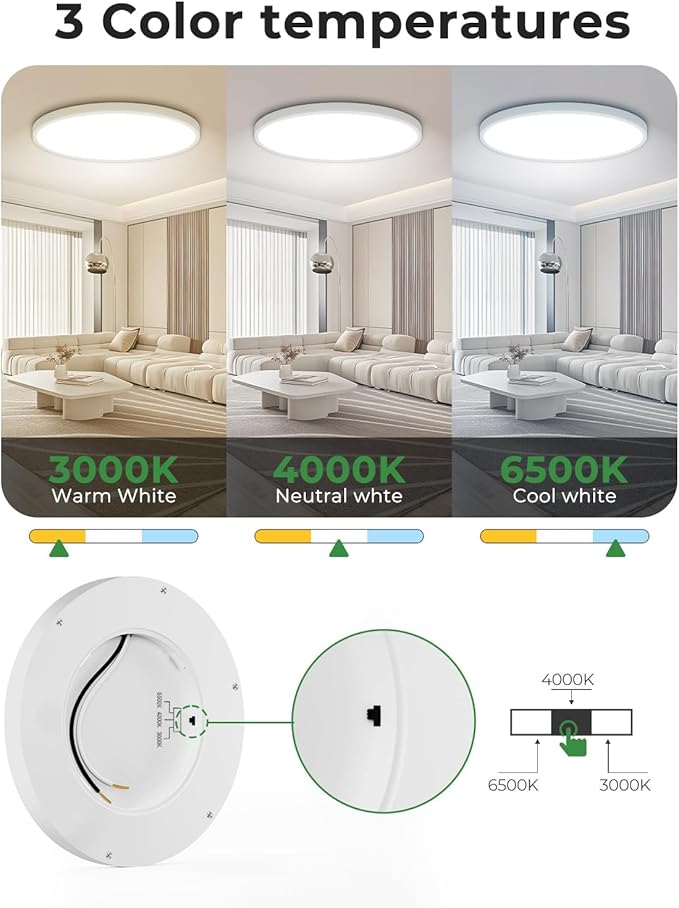 hepside 23INCH Big Dimmable Flush Mount Ceiling Light Fixture White, 3CCT Selectable 3000/4000/6500K Ceiling Lamp, 50W 5000LM Super Bright Low Profile Light for Bedroom, Kitchen, Bathroom, Hallway