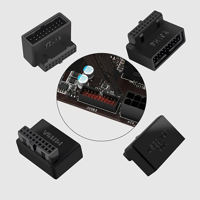 USB 19Pin/20Pin 90 Degree Male to Female L Turn Right Angle Extension Adapter(Up Angled)