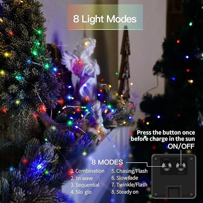 suddus 2 Pack 33ft Solar Fairy String Lights Small, 100 Led Multicolor Solar Fairy Lights Outdoor, Solar Christmas Lights Copper Wire for Trees Garden Patio