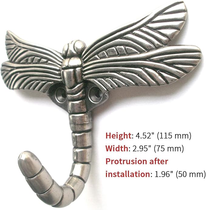 Dragonfly Hooks Wall Mounted Cloak Rack, Animal Heavy Duty Vintage Decorative Hooks, Indoor Outdoor Universal Cloak Rack Hooks for Coat Towel Robe Clothes Hats Bags Keys, Pack of 4