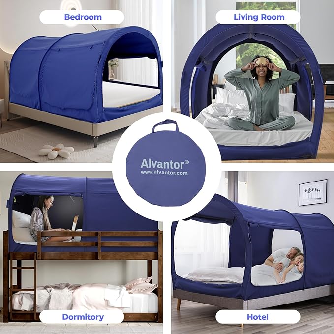 Alvantor Bed Canopy Bed Tents Dream Tents Privacy Space Twin Size Sleeping Tents Indoor Pop Up Portable Frame Curtains Breathable Grey Cottage (Mattress Not Included) Reducing Light