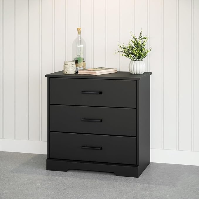Prepac Rustic Ridge Farmhouse Nightstand Bedside Table, Black Nightstand for Bedroom, End Table with 3 Drawers 16.25"D x 27.5"W x 26.75"H