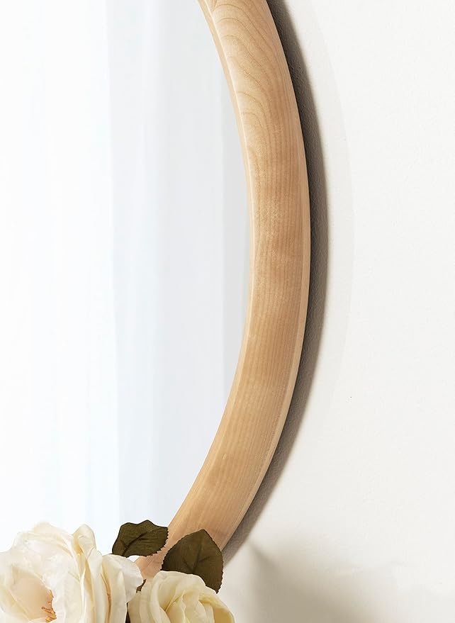 Kate and Laurel Pao Modern Round Wood Wall Mirror; 28; Natural Wood; Decorative Scandinavian Circle Mirror for Robust Wall Decor