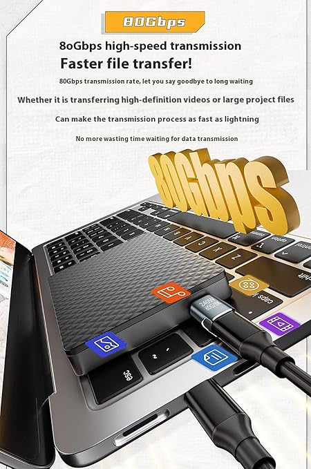 Upgraded Magnetic USBC to USB C Adapter, 240W PD Fast Charging, Thunderbolt 4 Type-C 4.0 Extender, 80Gpgs, 24 Pin, Elbow 90 Degree for Laptop, MacBook Pro Air USB C Extender