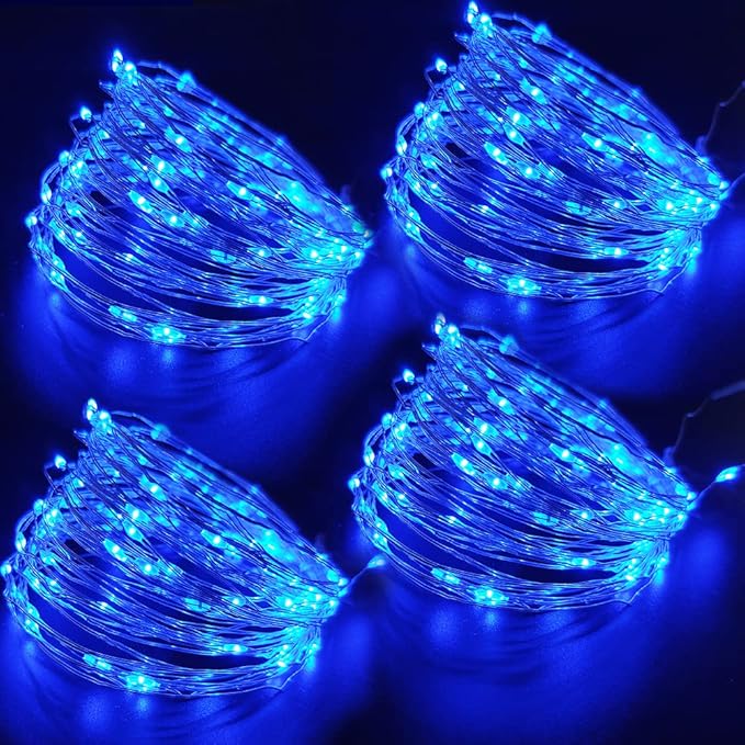 Bright Zeal 66 Ft 200 LED 8 Mode Blue Christmas Fairy Lights Battery Operated with Timer and Remote - 8 Modes Christmas String Lights Outdoor Waterproof Twinkle Xmas Lights Silver Wire String Lights