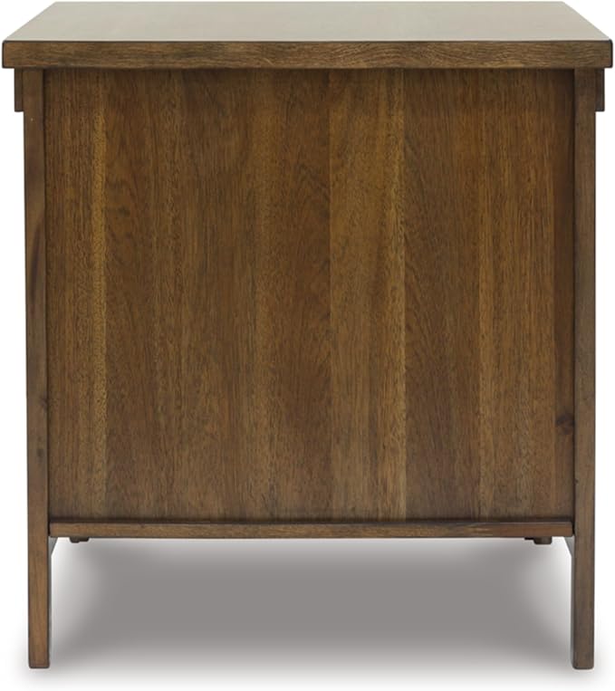 Signature Design by Ashley Moriville Rustic Farmhouse End Table with Dual Cabinet Doors, Brown