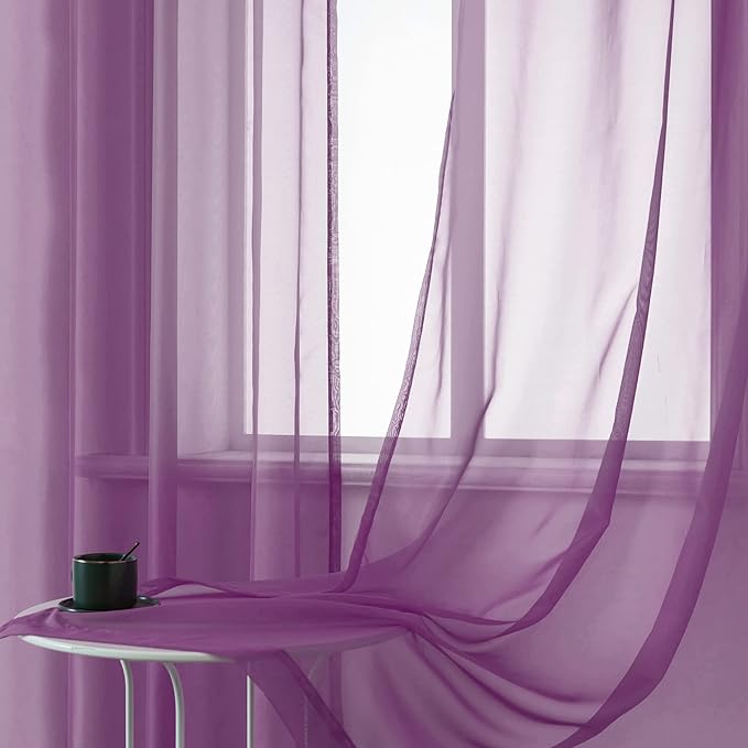 DUALIFE Purple Curtains 120 Inches Extra Length for Bedroom Set of 2 Panels Grommet Window Semi Voile Drapes Dark Purple Sheer Curtains for Kids Girls Bedroom Decor 52x120 Inch Long10 FT Royal Purple