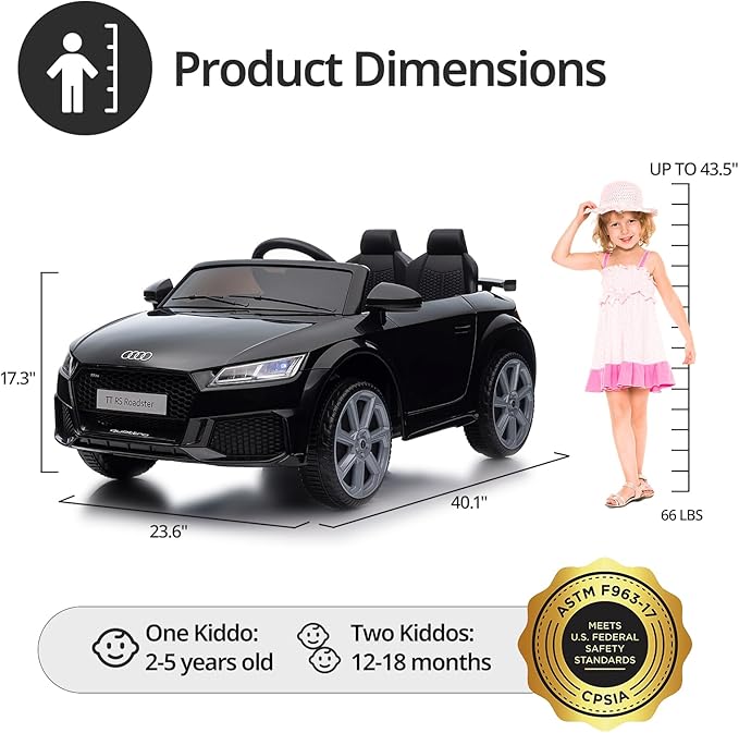 Electric Car for Kids, Licensed Audi 6V Kids Ride on Car Toy for Toddlers with Remote - Black