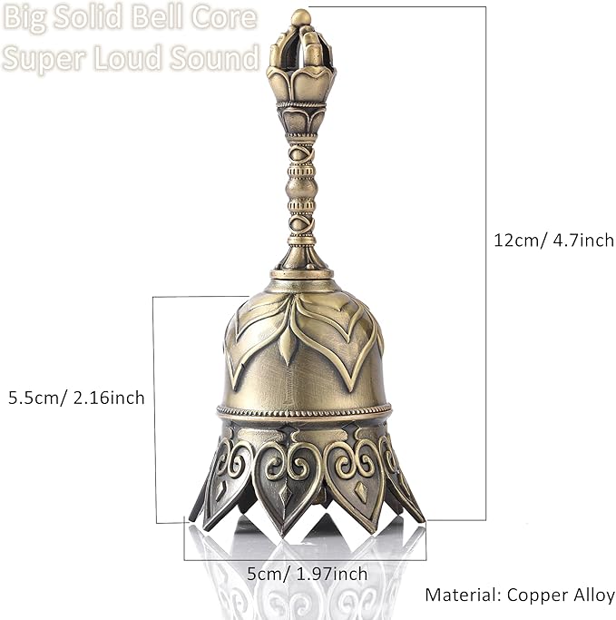 Super Loud Brass Hand Call Bell for Ringing at Wedding, Lotus Hand Bells for Seniors Bedside, Teacher Classroom Bell Dinner Bell Tibetan Bells Meditation Bell, Gift for Bedridden Mom(Bronze)