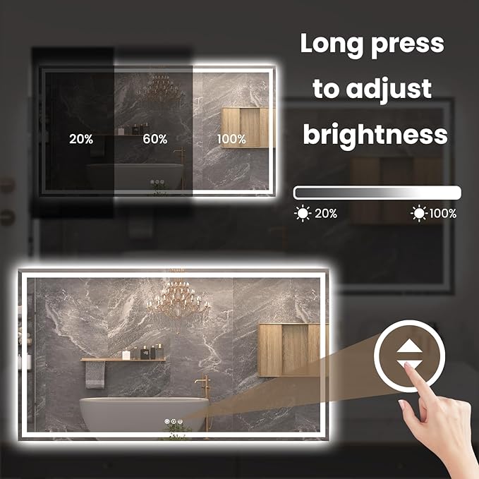 72"X40" LED Bathroom Mirror with Front Lights and Backlit, Anti-Fog, Dimmable, Shatter-Proof Tempered Glass, Lighted Bathroom Vanity Mirror for Wall with 3 Colors, Memory Function