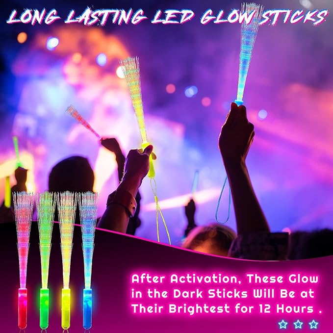 Skylety 36 Pcs Fiber Optic Wand, LED Fiber Optic Wand with 3 Light Modes, Glow Fibers Optics Sticks for Wedding Neon Party, New Year Party Favors, Bar Dj, Halloween, Christmas(Mixed Color)
