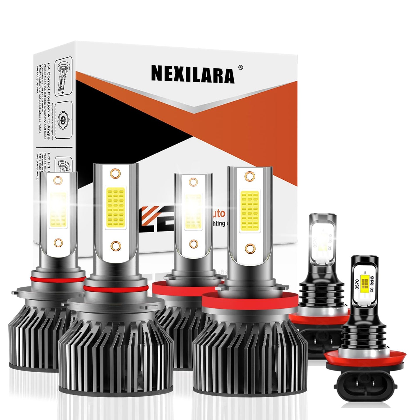 NEXILARA HB3/9005 High Beam & H8/H9/H11 Low Beam & Fog Light Bulbs Combo, 600% Brightness, 6500K, Jeep Grand Cherokee